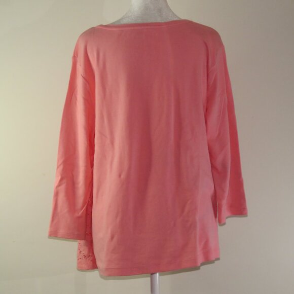 Croft & Borrow Orange 3/4 Sleeve Pullover Top with Floral Overlay Size PXL C1221 - Picture 5 of 7